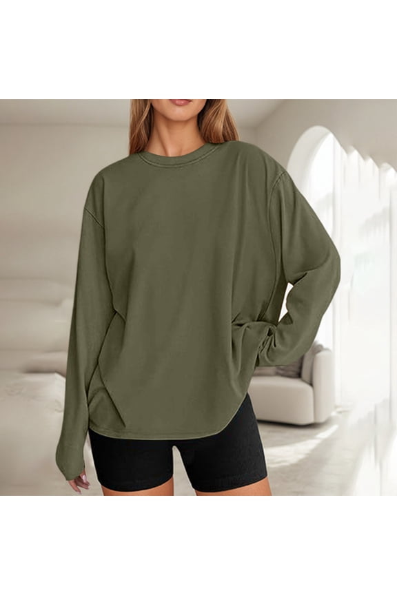 Womens Tops Trendy Fashionable Oversized Long Sleeve T Shirt Casual Basic Round Neck Fall Top Everyday Wear Under $5