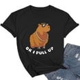 thumbnail image 1 of LINGLANG Womens Tops Trendy Graphic T Shirt Capybarselfie Cute Cartoon Printed T Shirt Color Under $5, 1 of 3