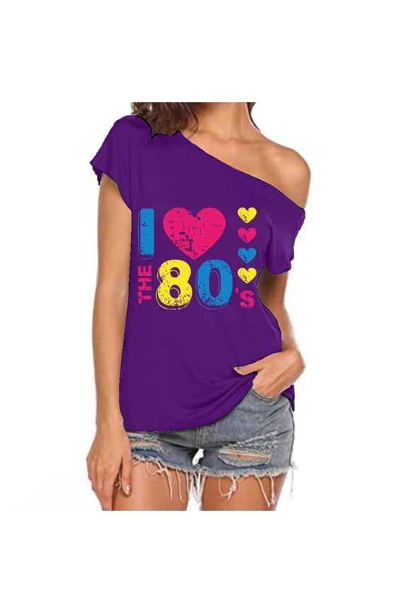 Womens Tops Trendy I The 80S Off The Shoulder Tops Disco 80S Costumes T Shirts Under $5