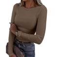 thumbnail image 1 of LINGLANG Womens Tops Trendy Long Sleeve Stretch Crewneck Ribbed T Shirt Fitted Casual Basic Tops Under $5, 1 of 3