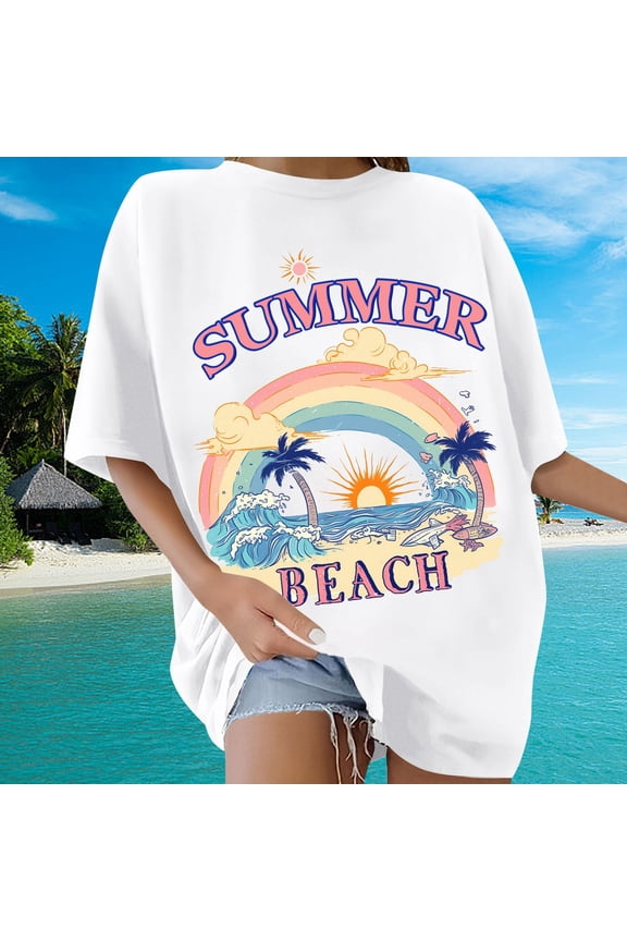 Womens Tops Trendy Oversize Loose Fit Short Sleeve Topstylecasualsummer Under $5