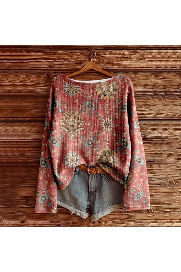 Womens Tops Trendy Print Long Sleeve T Shirt Loose Fit Comfortable Soft Brushed Casual Tee Everyday Wear Under $5