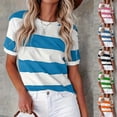 thumbnail image 1 of LINGLANG Womens Tops Trendy Summer European And Border Fashion Stripe Print Round Neck Short Sleeve Casual T Shirt Under $5, 1 of 8