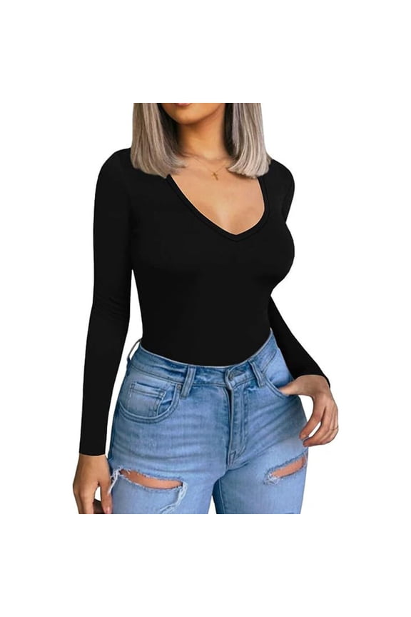 Womens Tops Trendy Tshirts Long Sleeve V Neck Shirts Forslim Fitted Basic Tee Tops Under $5