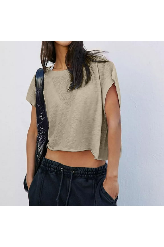 Womens Tops Trendy Workout Tops For Women Short Sleeve Workout Shirts Open Back Tops Casual Yoga Thletic Gym Slouchy Crop Running Tees Under $5