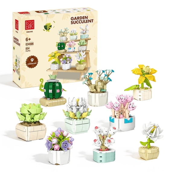 LINGLING 9 Pack Flowers Succulents Mini Building Blocks Set, Botanical Building Set for Home Office Dcor, 3.6MM Plant Building Blocks for Party Favors Easter Valentines Day Christmas Birthday Gift