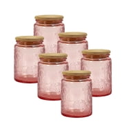 LINGSHINE 8oz Pink Glass Jars with Reusable Bamboo Lids, 6 pack Embossed, Home D cor Food Storage Candle Parties Wedding Baby Shower Favors Gift