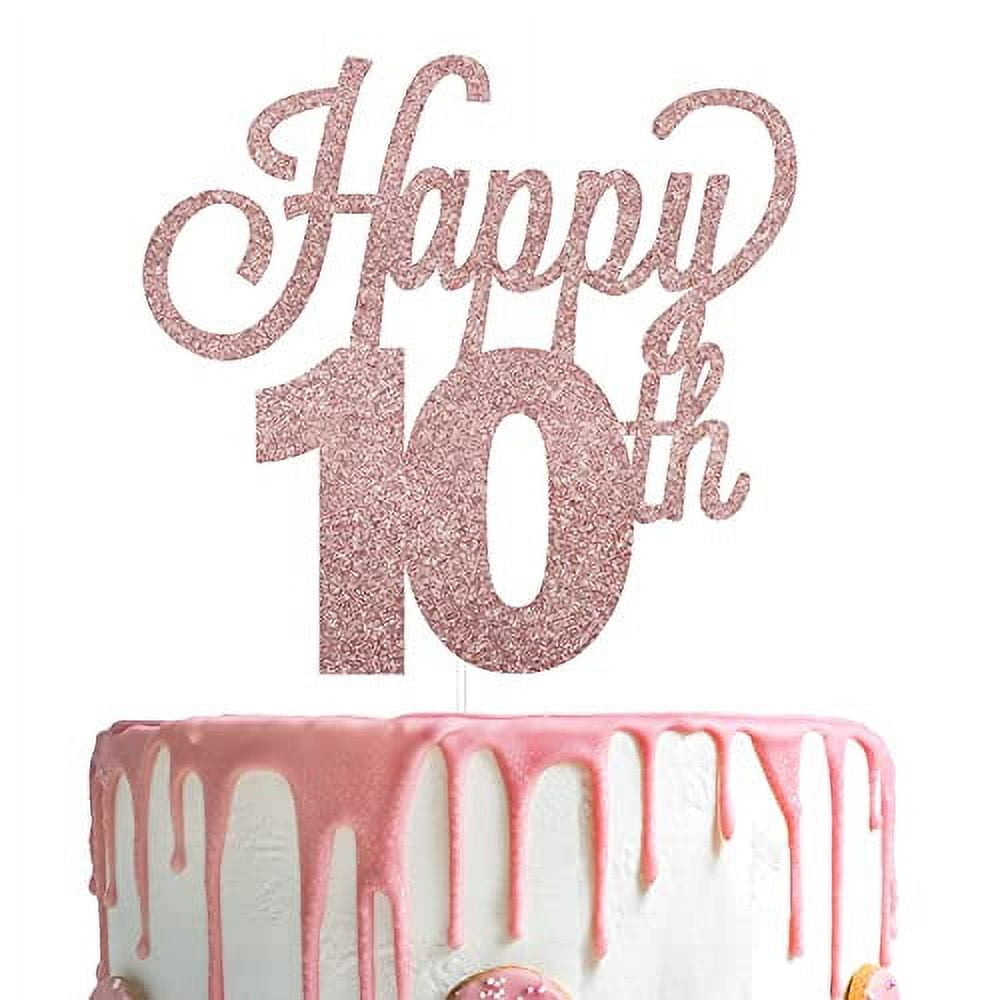 Tortenaufsatz 'Happy 10th Birthday' – Glitzernde Zahl 10, 16x20 Cm, Gold, Aus Pappe & Bambusstab