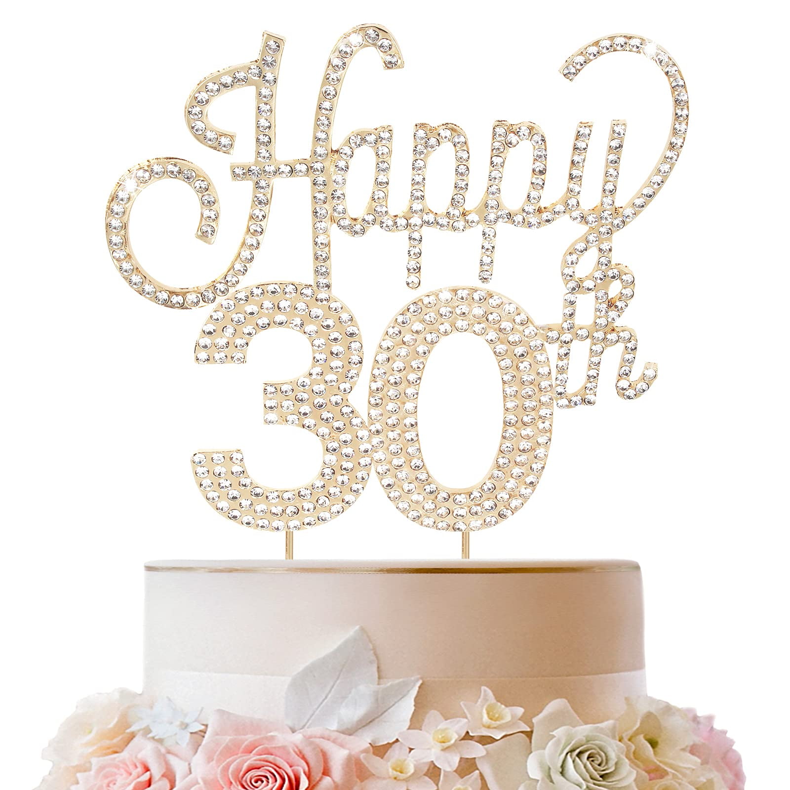 LINGTEER Happy 30th Birthday Gold Rhinestone RST1 Cake Topper - Cheers ...