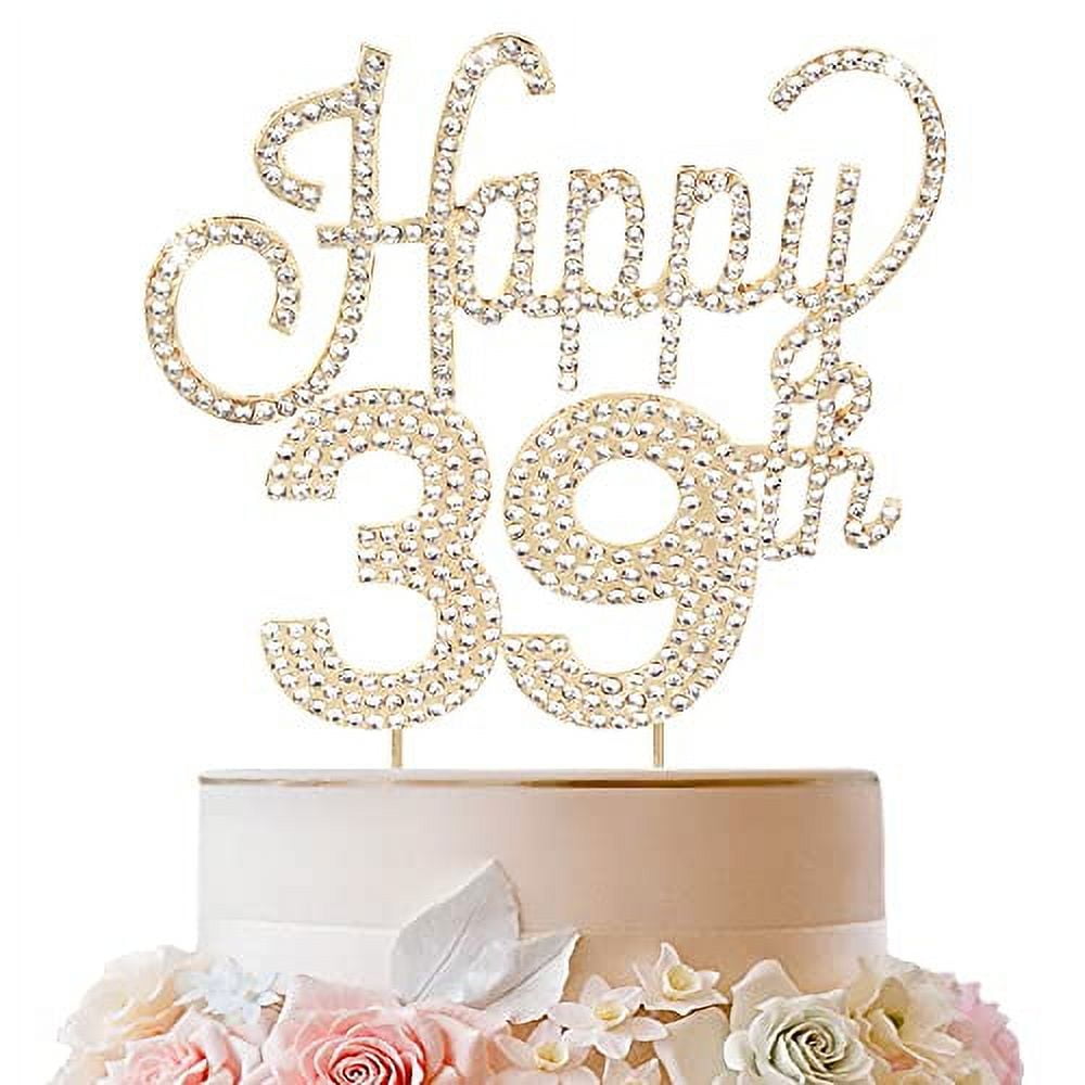  1Pcs Happy Golden Birthday Cake Topper Gold Glitter Birthday  Cake Pick Decorations for Celebrating Birthday Anniversary Theme Party Cake  Decorations Supplies : Grocery & Gourmet Food