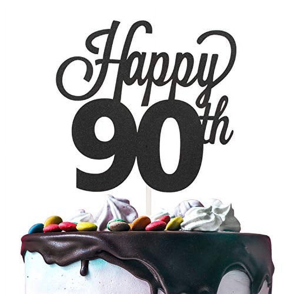 LINGTEER Happy 90th Birthday Black Cake Topper - Cheers to 90th
