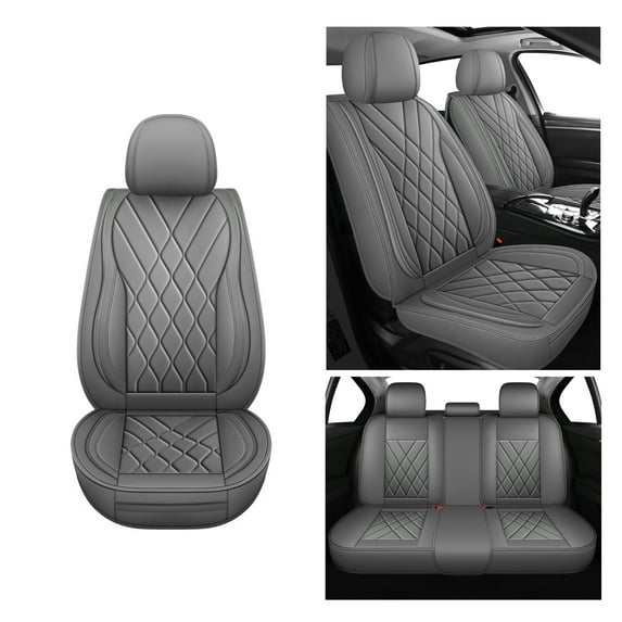 LINGVIDO Premium Leather Car Seat Cover Universal Fit for SUV & Sedan, Full Set Breathable Durable Seat Cushion,Grey,5 Seats