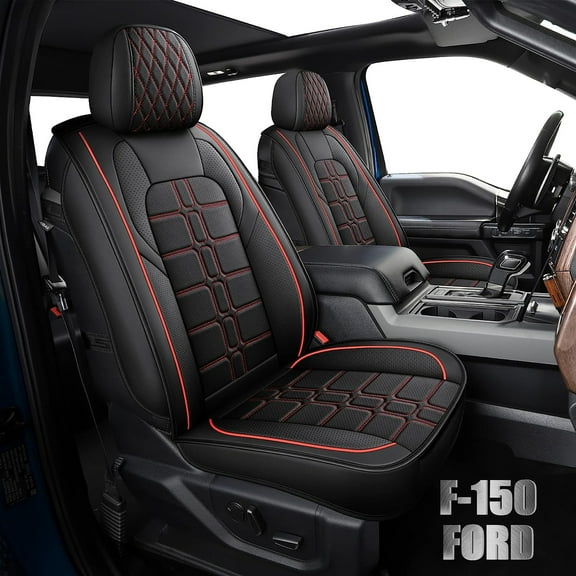 LINGVIDO Red Truck Seat Covers Fits F150 2015-2023 Faux Leather Cushion Compatible with Ford F150 Crew Cab, Front Seat