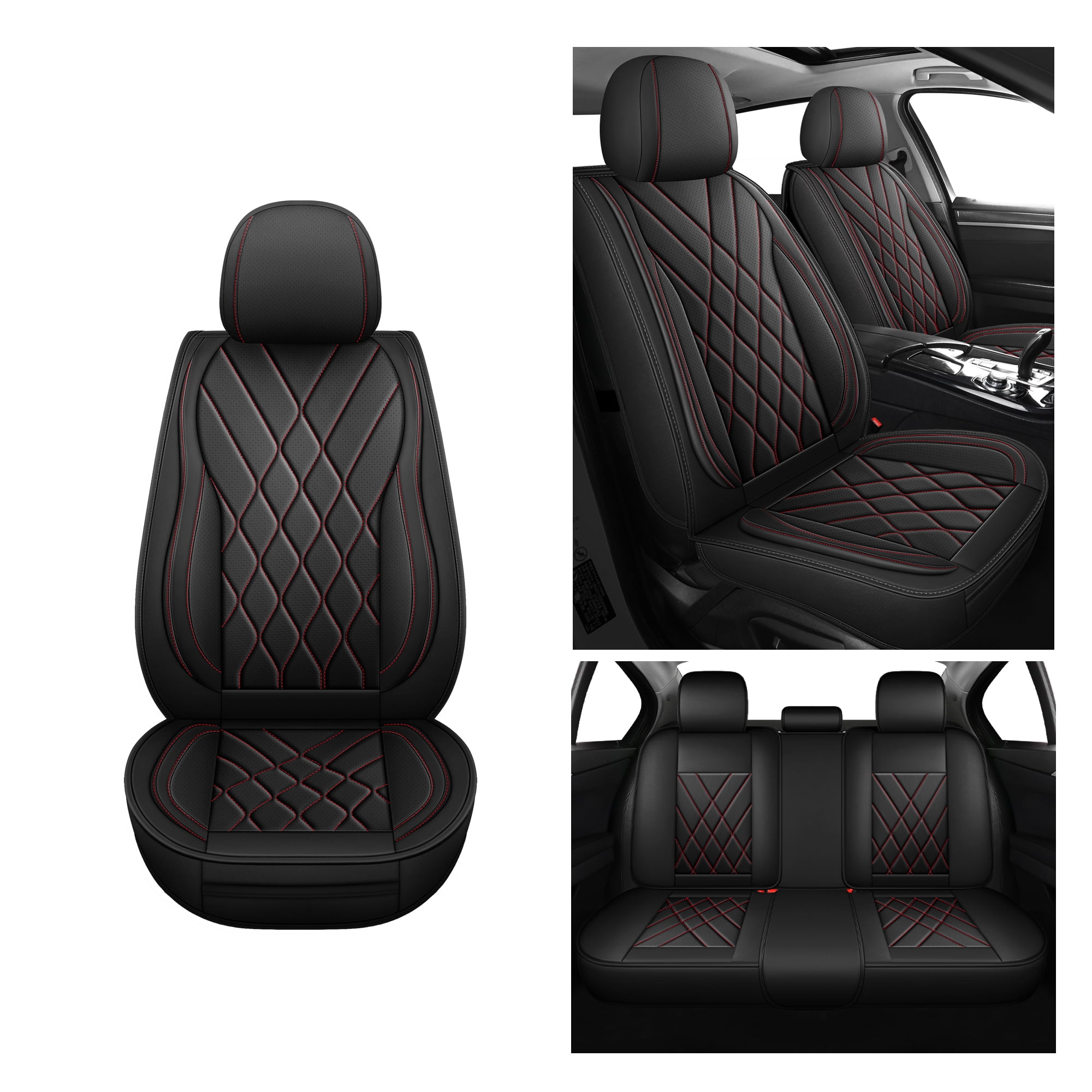 LINGVIDO Premium Leather 2 Seats Car Seat Cover For SUV Sedan Universal Fit Seat Cushion Durable Breathable Black Red Seat Covers for Car