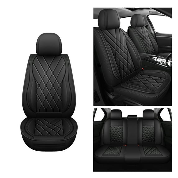 LINGVIDO Premium Leather Car Seat Cover Universal Fit for SUV & Sedan, Full Set Breathable Durable Seat Cushion,Black,5 Seats