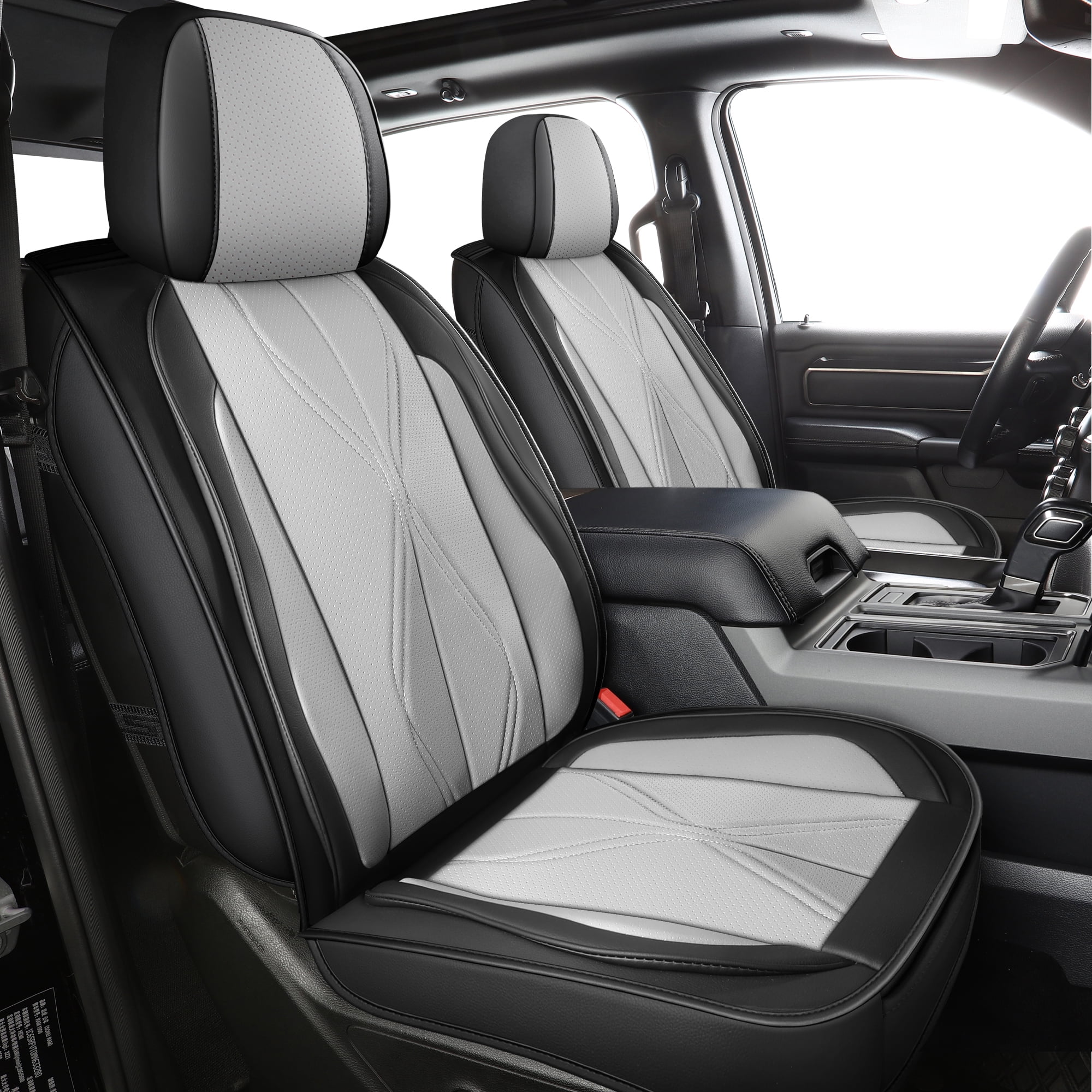 LINGVIDO Waterproof Faux Leather Seat Covers Fit for 2009-2024 Dodge Ram 1500 2500 3500 Seat Cushion Protector Truck Pickup Crew Quad Cab with Split Bench 40/60