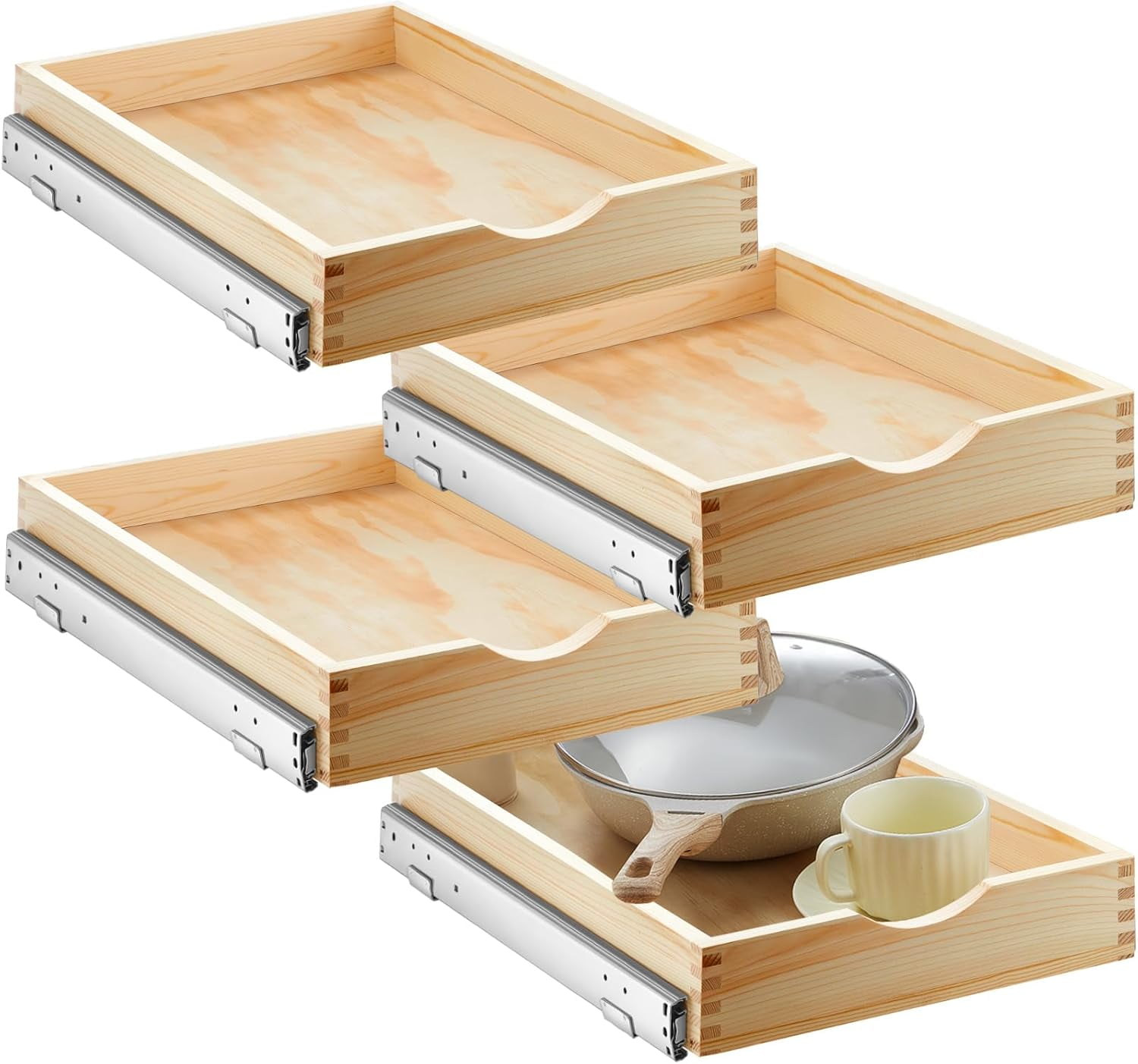 LINGYUAN 4 Set Wooden Pull Out Tray Pull Out Organizer Soft