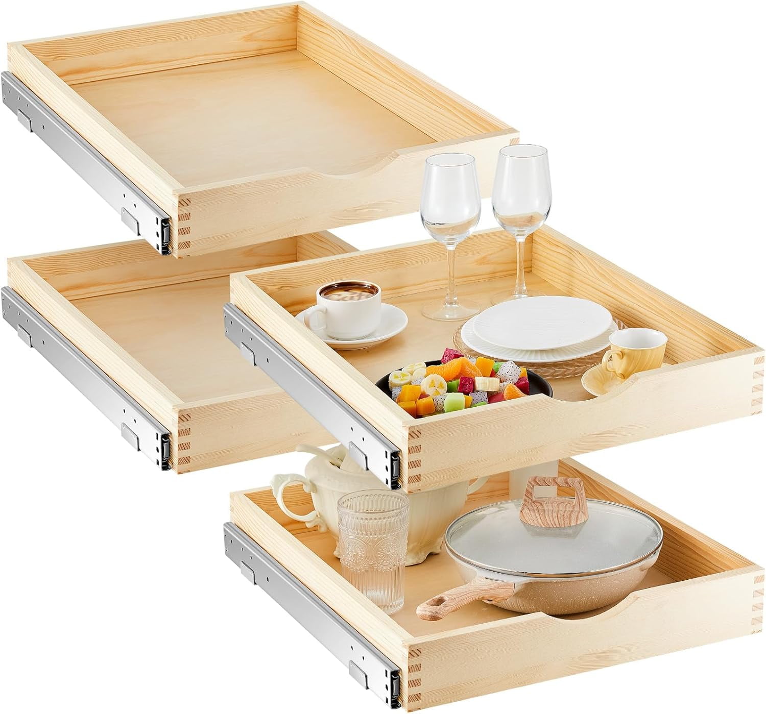 LINGYUAN 4 Set Wooden Pull Out Tray Pull Out Organizer Soft