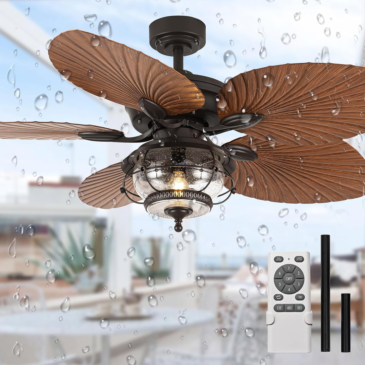 LINGYUAN 52" Patio Ceiling Fans with Lights and Remote, IP65 Waterproof