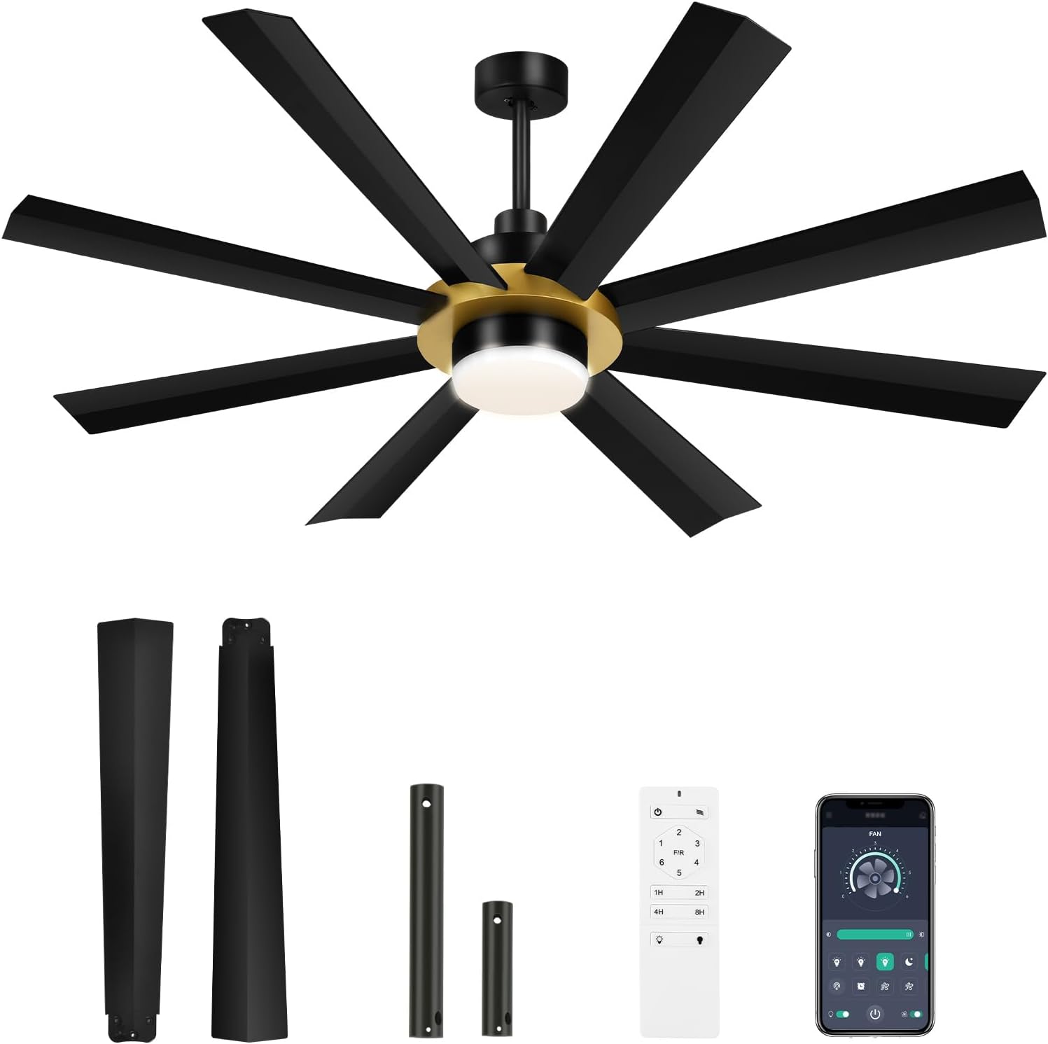 LINGYUAN 60 Inch Large Ceiling Fan with Light and Remote, App Control