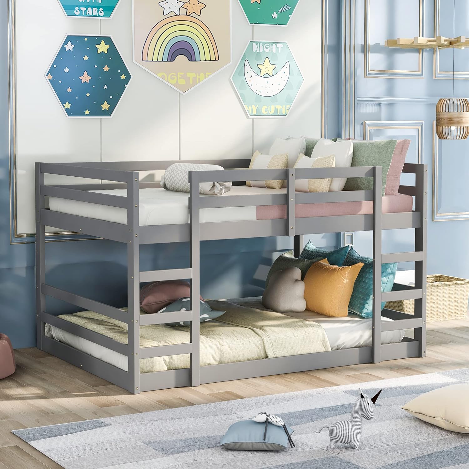 Kids Bunk Bed With Slide Harper & Bright Full Over Full Low Bunk Bed ...
