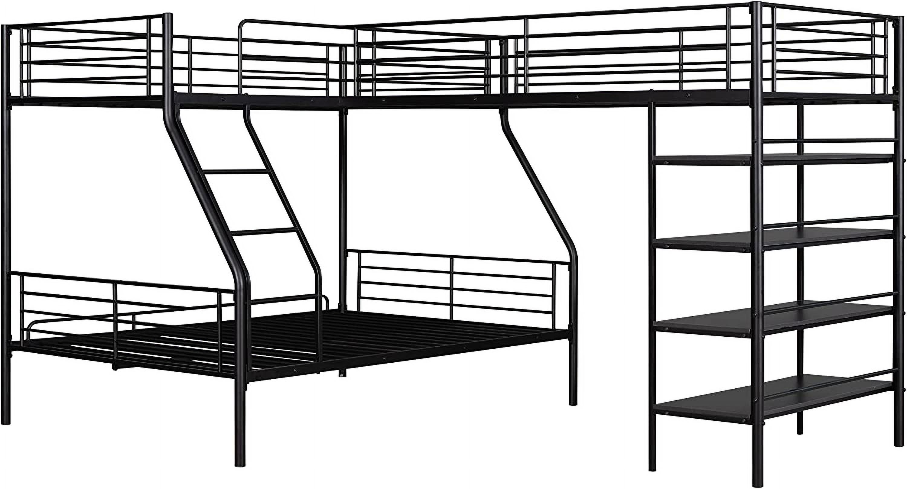 LINGYUAN LShaped Metal Bunk Beds with Shelves for 3 Kids Triple Bunk