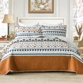 LINGYUAN Quilt King Size 100 Cotton Boho King Size Quilt, White Orange