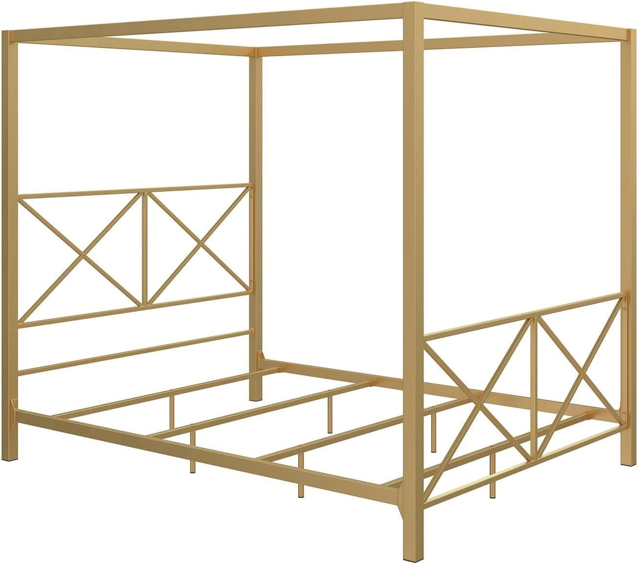 LINGYUAN Rosedale Metal Canopy Bed Frame with Four Poster Design and