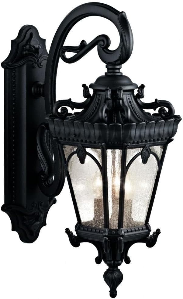 Tournai 29" Black and Clear Seeded Glass Outdoor Wall Lantern