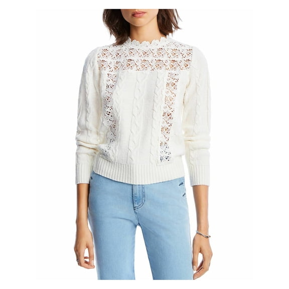 LINI Womens Ivory Lace Insert Buttoned Mock Neck Long Sleeve Sweater Size: S