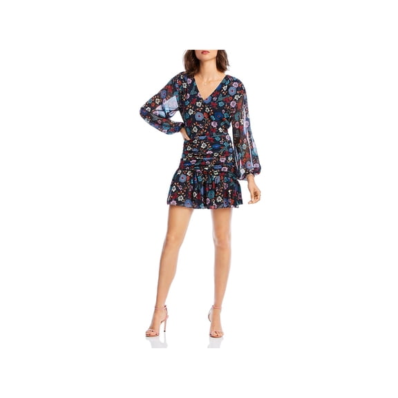 LINI Womens Maggie Floral Ruched Mini Dress Navy 0