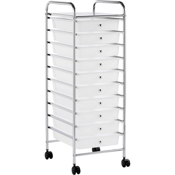 LINJH 10 Drawer Cart Rolling Plastic Storage Cart and Organizer Multipurpose Mobile Rolling Utility Storage Organizer for Home Office School and Workshop, White