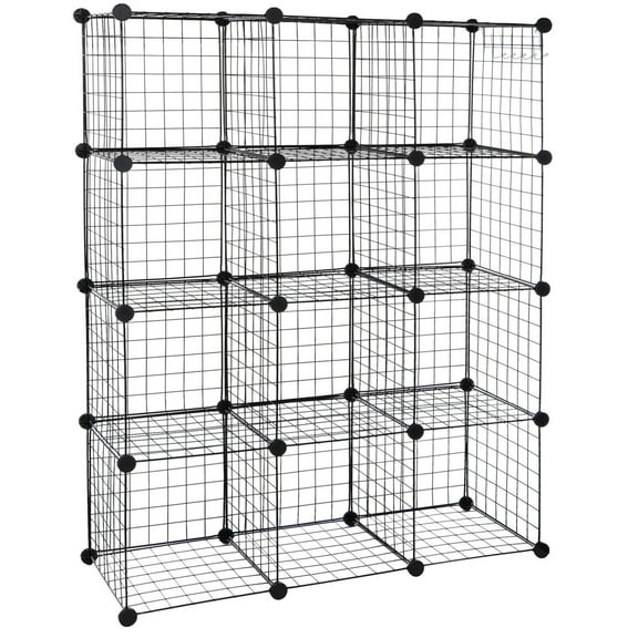 LINJH 12-Cube Wire Cube Storage Organizer Shelving Wire Shelves Rack Modular Bookshelf