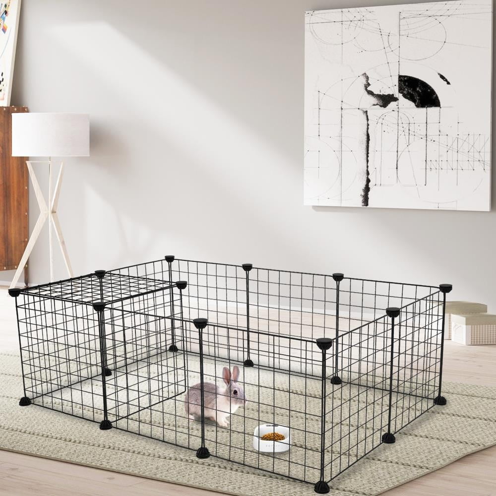 LINJH 12 X Metal Panels Dog Playpen Crate Fence Pet Play Pen Exercise Cage Wire Yard