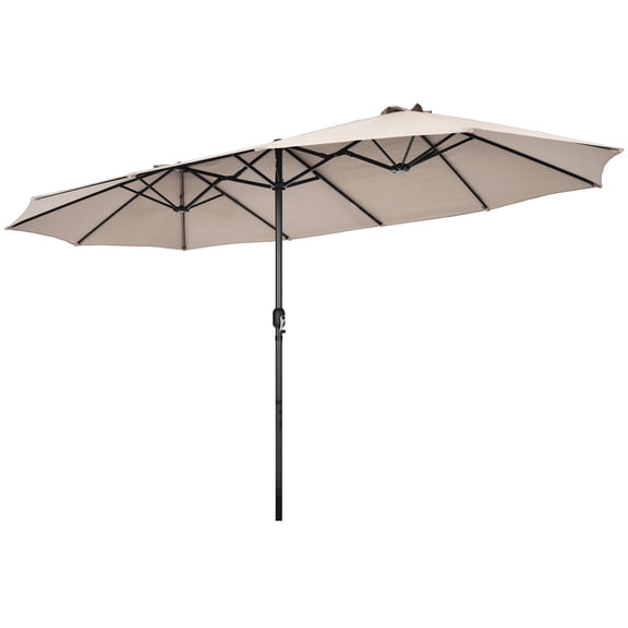 LINJH 15FT Patio Double-Sided Umbrella Crank Outdoor Garden Market Sun Shade Beige