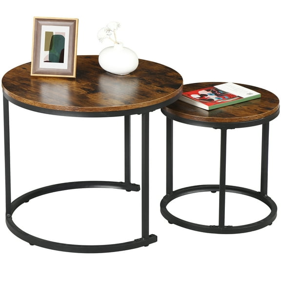 LINJH 2 Piece Nesting Coffee Tables Nesting Tables with Solid Metal Frame Stackable