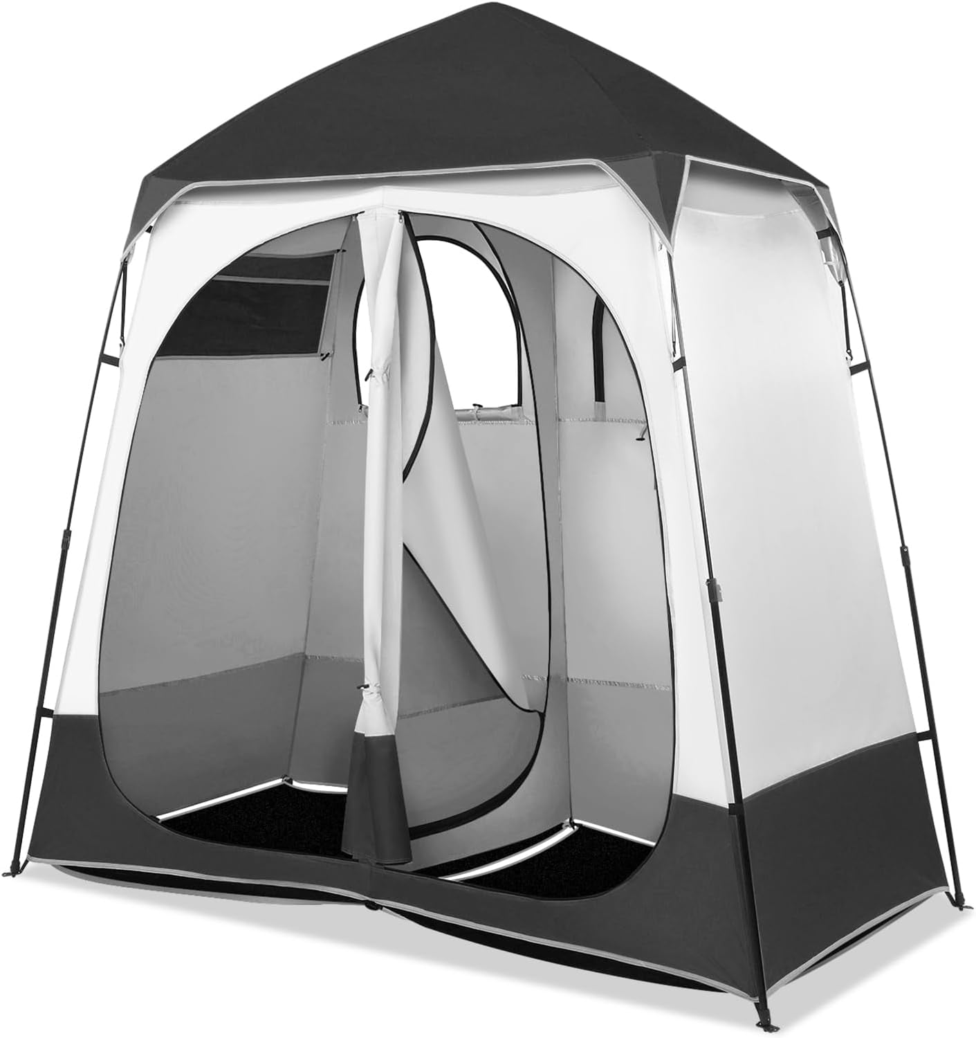 LINJH 2 Room Shower Tent, 7.5 FT Instant Pop Up Shelter with Carrying Bag, Privacy Changing Room Tent,Perfect for Portable Toilet, Camping, Dressing, Outdoor Indoor, Easy Set Up,Black