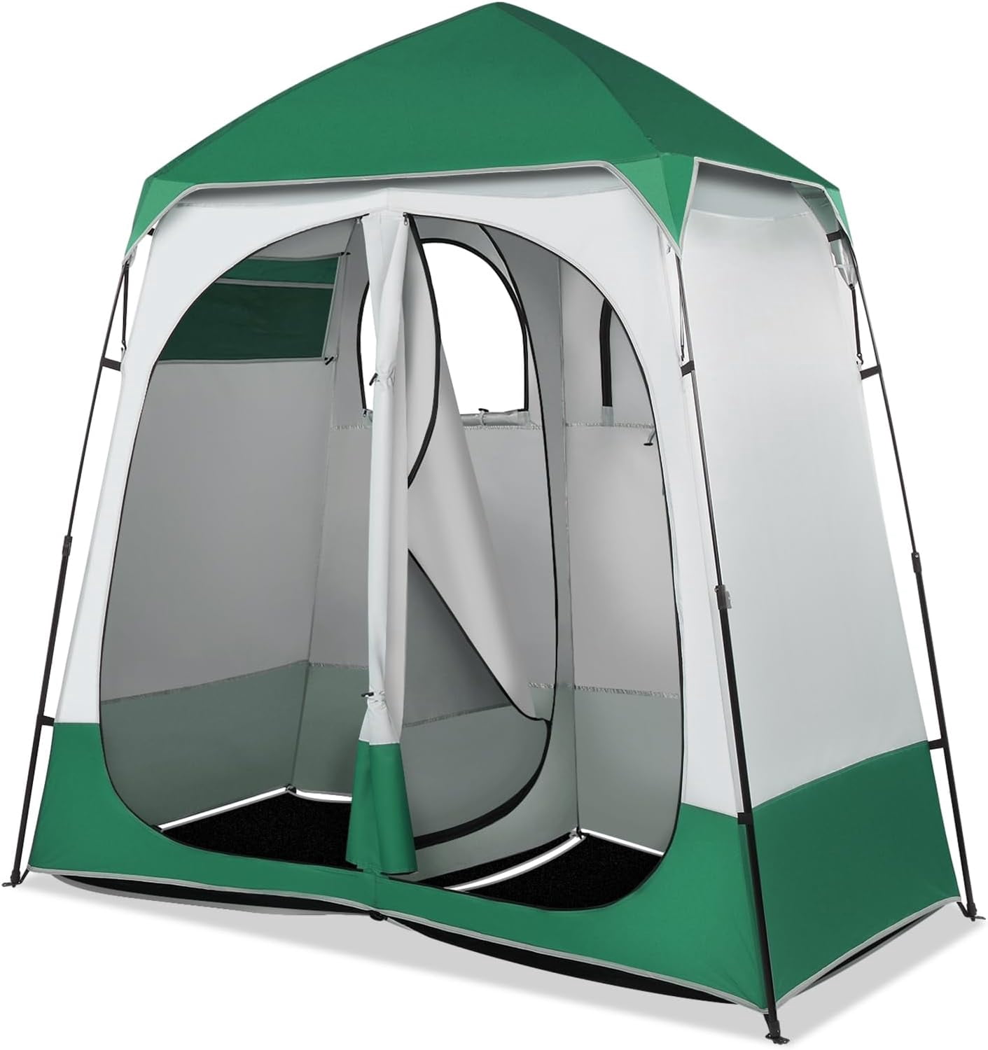 LINJH 2 Room Shower Tent, 7.5 FT Instant Pop Up Shelter with Carrying Bag, Privacy Changing Room Tent,Perfect for Portable Toilet, Camping, Dressing, Outdoor Indoor, Easy Set Up,Dark Green