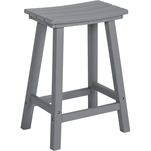 LINJH 24 Inch Outdoor Bar Stool, HDPE Bar Chairs with Footrest, Weather Resistant Waterproof Bar Stools Outside Bar Height Stools for Bar, Kitchen Counter, Yard, Balcony (Grey, 24'' Barstools)