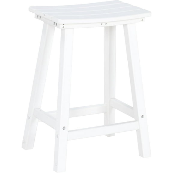 LINJH 24 Inch Outdoor Bar Stool, HDPE Bar Chairs with Footrest, Weather Resistant Waterproof Bar Stools Outside Bar Height Stools for Bar, Kitchen Counter, Yard, Balcony(White, 24'' Barstools)