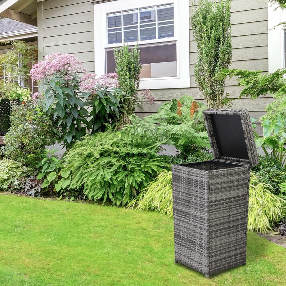 LINJH 28"H Outdoor Trash Can Rattan Style Recycling bin with Lid for ...