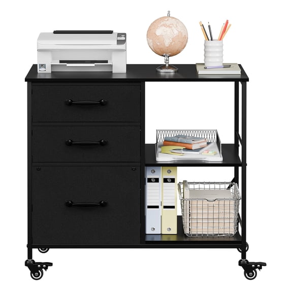 LINJH 3 Drawers File Cabinet File Folders Filing Cabinets Open Storage Shelf Black