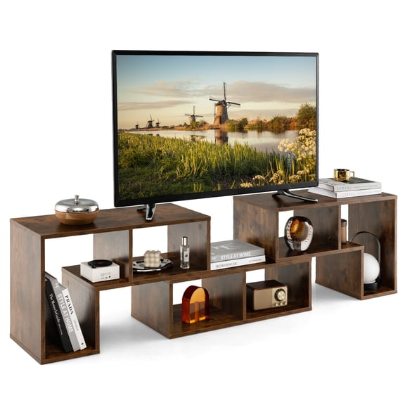 LINJH 3 Pieces TV Console Stand Modern Entertainment Center Storage Bookcase Brown