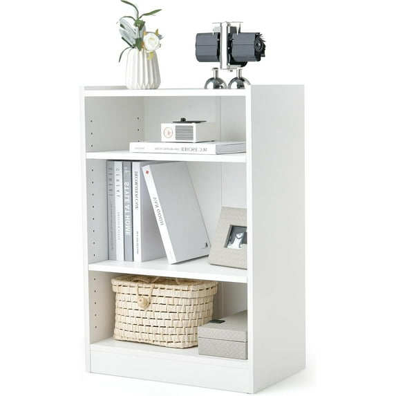 LINJH 3 Shelf Bookcase, Floor Standing Cube Storage Organizer with Adjustable Shelves, Anti-Tipping Device, Modern 3 Cube Small Bookshelf for Living Room, Bedroom, (White)