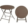 thumbnail image 1 of LINJH 32" Round Folding Commercial Banquet Table, Portable Plastic Coffee Card Dining Table for Kitchen or Outdoor Party Wedding Event-Brown, 1 of 9