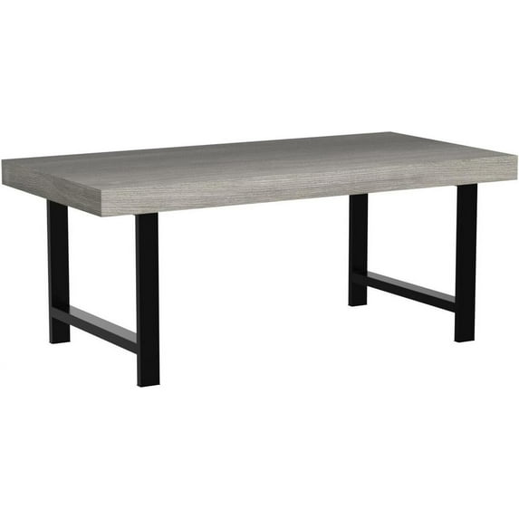 LINJH 44in Modern Coffee Table Butcher Block Top Large Accent Table, Rectangular Wood Industrial Rustic Coffee Table for Living Room w/ 2in Metal Legs, 3in Tabletop - Gray