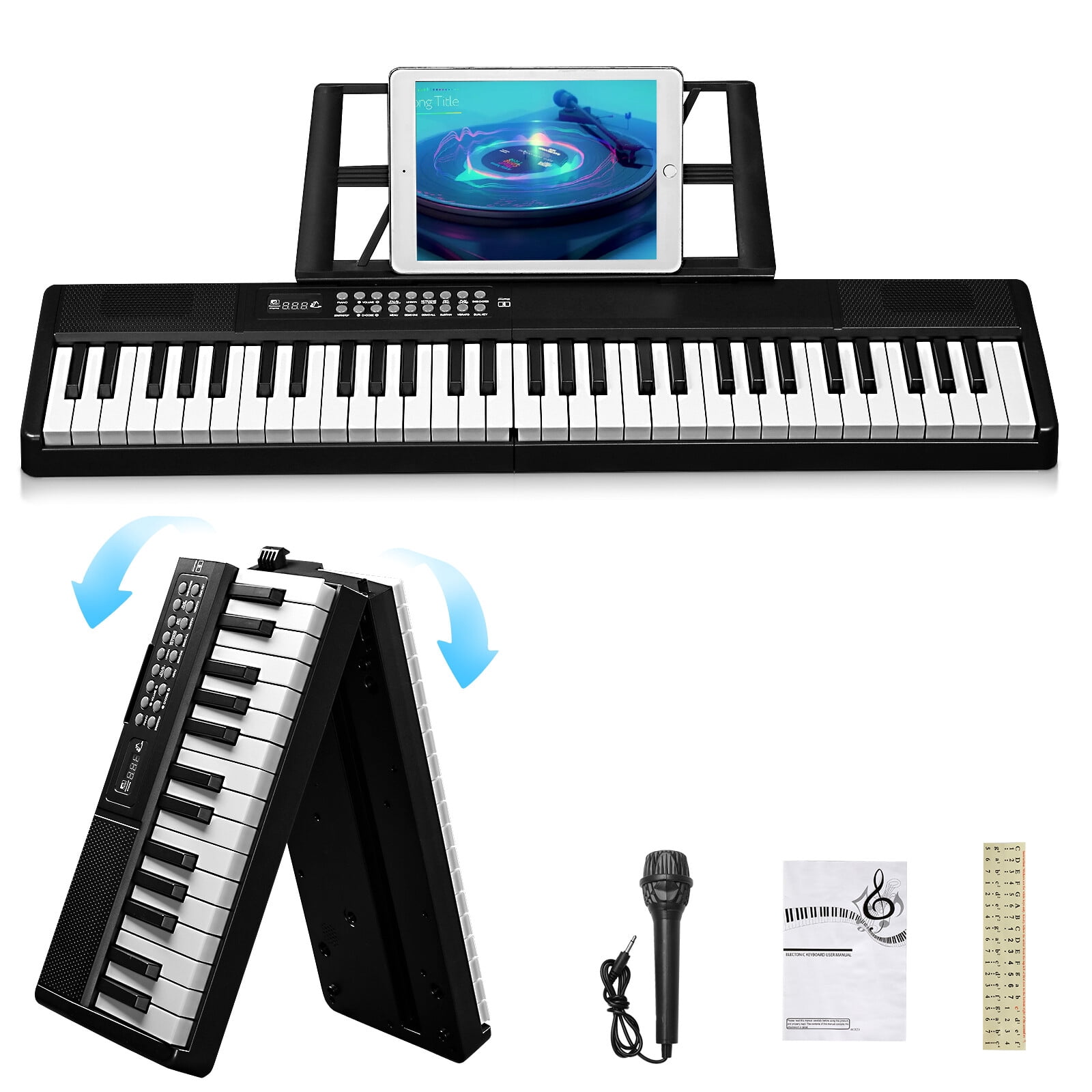LINJH 61Key Folding Piano Semi-Weighted Standard Keyboards Digital Piano,Bluetooth,Bag