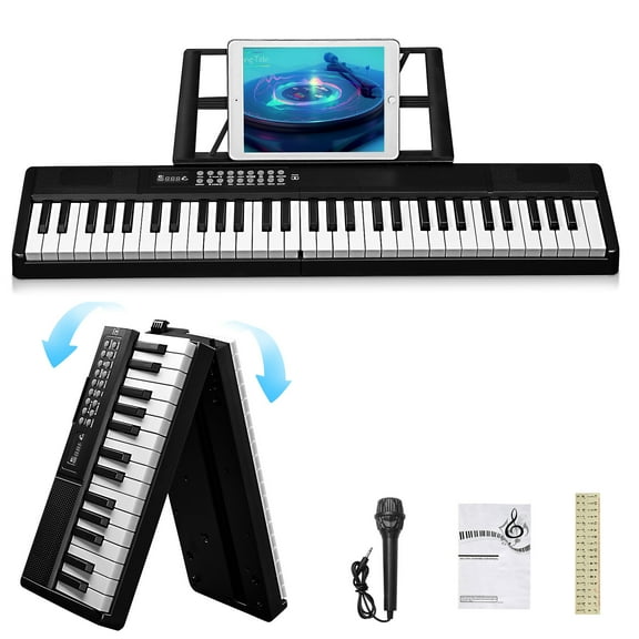 LINJH 61Key Folding Piano Semi-Weighted Standard Keyboards Digital Piano,Bluetooth,Bag