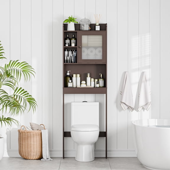 LINJH  Bathroom Spacesaver Towel Rack Cabinet Organizer Storage, Brown