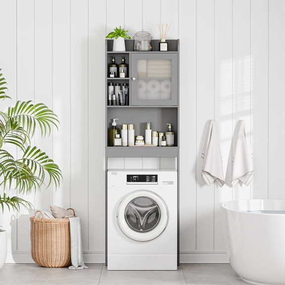 LINJH Bathroom Spacesaver Towel Rack Cabinet Organizer Storage, Gray